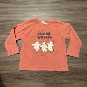 Zara Kids Coral Polar Bear Fun on Wheels Graphic Long Sleeve Tee size 2-3Y